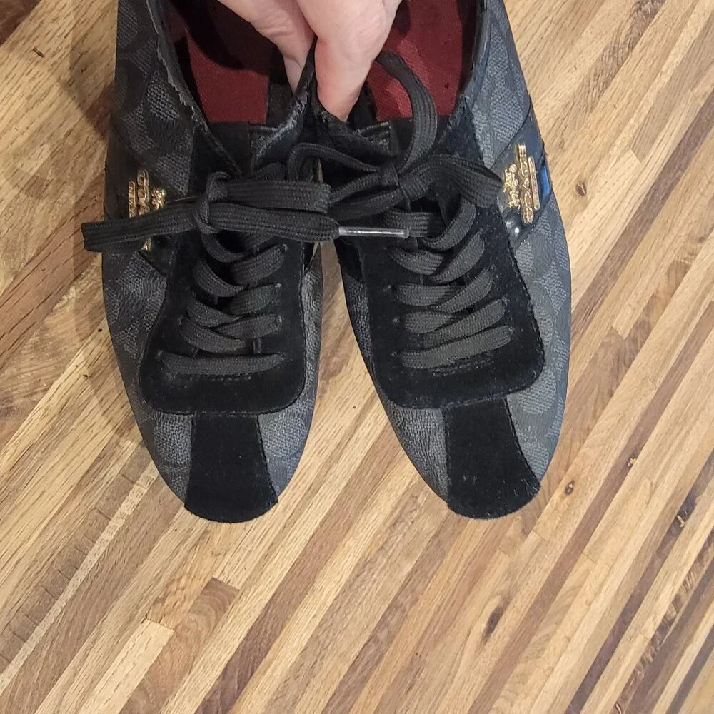 COACH Signature IVY Leather Trainer Black Sneakers Laced Shoes